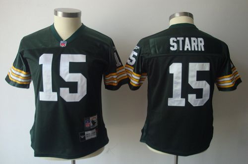 Packers #15 Bart Starr Green Women's Throwback Team Color Stitched NFL Jersey